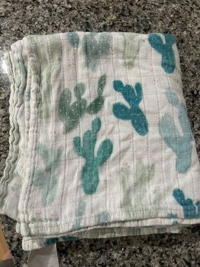 Tula Muslin Swaddle Blanket in Teal and Mint Cactus Print